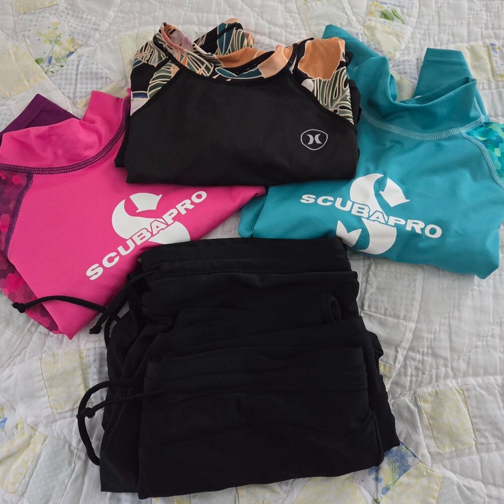 Scubapro and Hurley Women's Rash Guard Shirts + Two Pairs Swim Shorts (no-name)